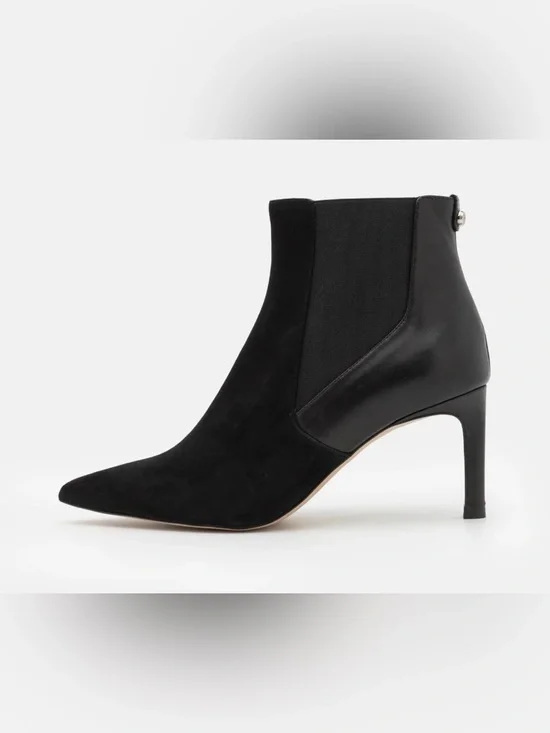 Boss Black Suede and Leather Pointed Chelsea Ankle Boot Size 6.5