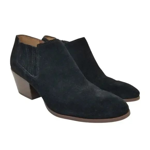 Franco Sarto Dylann Women's Black Suede Block Heel Ankle Bootie Boots Size 8.5
