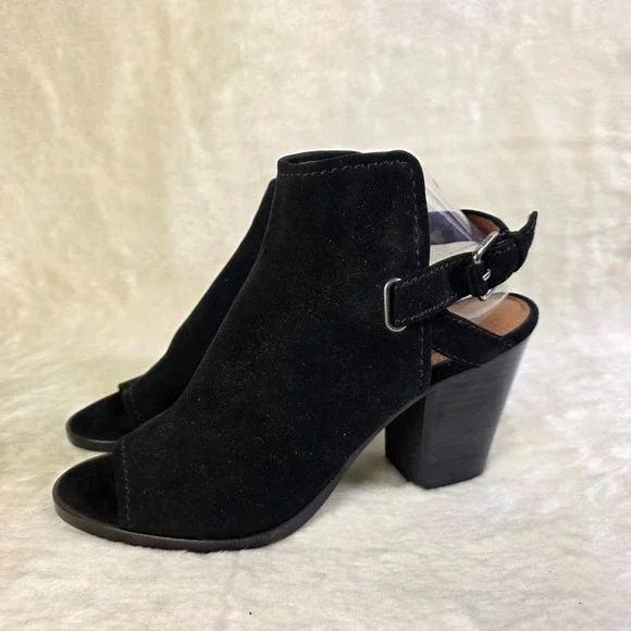 Frye Suede Peep Toe Slingback Booties Black Block Heel Women 10M Excellent