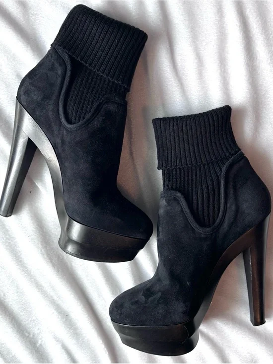 Enio Silla for Le Silla Black Suede Wool Sock Platform Stiletto Ankle Boot 7