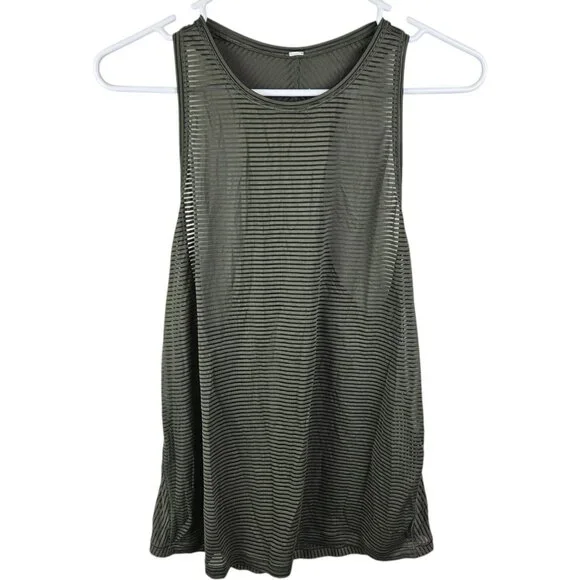 Lululemon Miles Ahead‎ Tank in Stripe Sage Olive Green