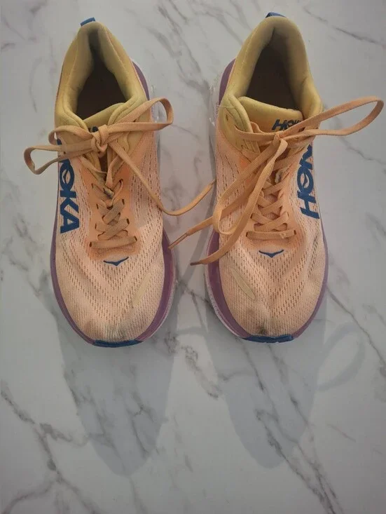 Hoka Women's Peach and Purple Running Sneakers with Blue Logo