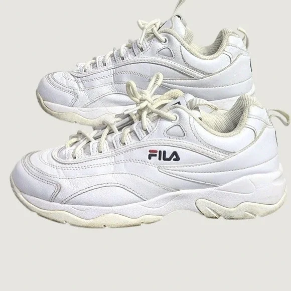 FILA‎ Womens White Chunky Sneakers Size 7.5 Leather Casual Shoes