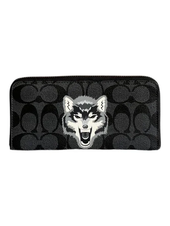 🐺 Coach Wolf Motif Accordion Long Zip Wallet in Signature Canvas