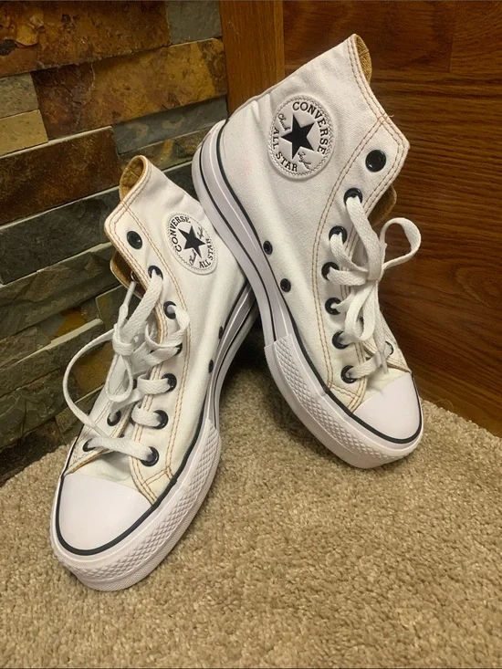Converse   White High Top Sneakers with Black Trim