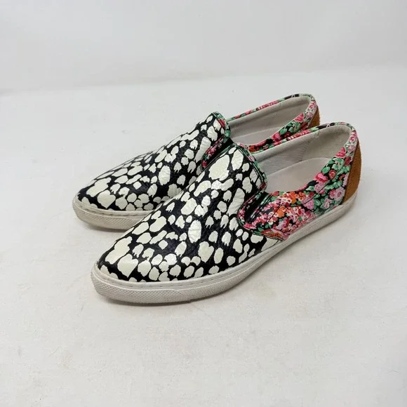 Coach Mixed Print Slip On Sneakers Floral Animal Print Leather Size 7.5 Eclectic