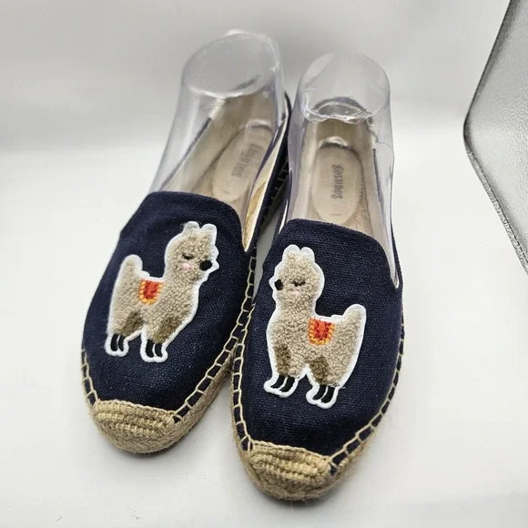 Soludos Womens Llama Espadrille Flats Animal Quirky Summer Vacation Nerdy Sz 7.5