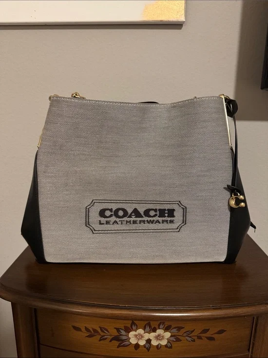 Coach Canvas & Leather Shoulder Bag in Gray and Black