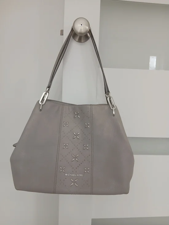 Michael Kors Gray Shoulder Bag with Floral Stud Detail