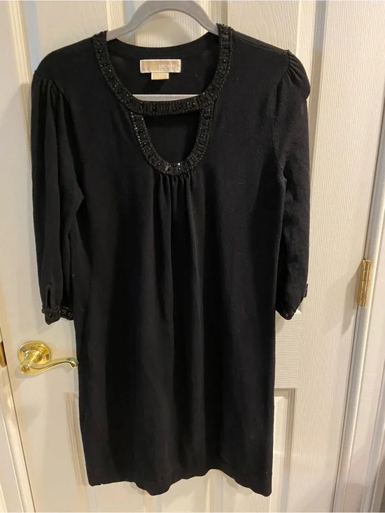 Michael Kors Beaded Keyhole Rayon Knit Dress 3/4 sleeve med