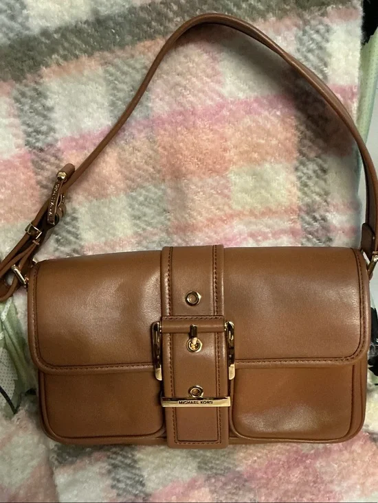 Michael Kors RARE SOHO Cognac Leather Buckle-Front Shoulder Bag