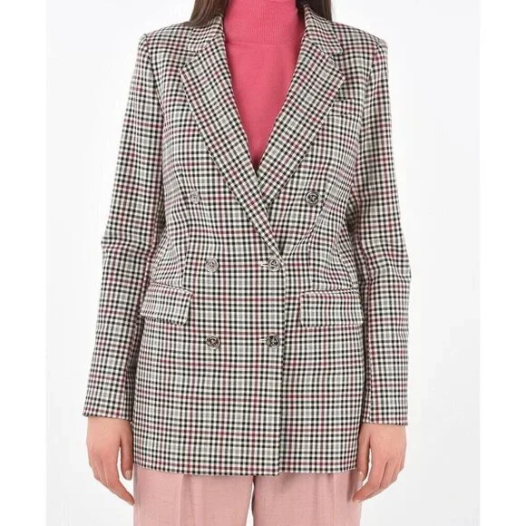 Michael Michael Kors Micro Plaid Structured Double Breasted Blazer 6