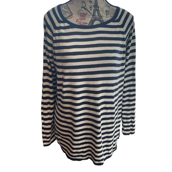 Michael Kors Navy and White Striped Long Sleeve Top