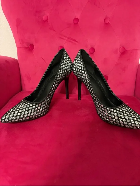 Michael Kors Silver Glitter Fishnet Pointed-Toe Stiletto Pumps