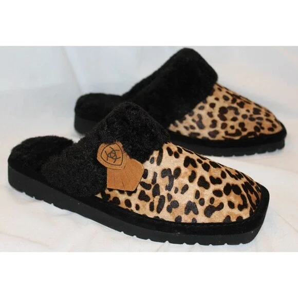 ARIAT WOMEN'S JACKET SQUARE TOE SUEDE EXOTIC PRINT SLIPPERS BROWN‎ BLACK 9