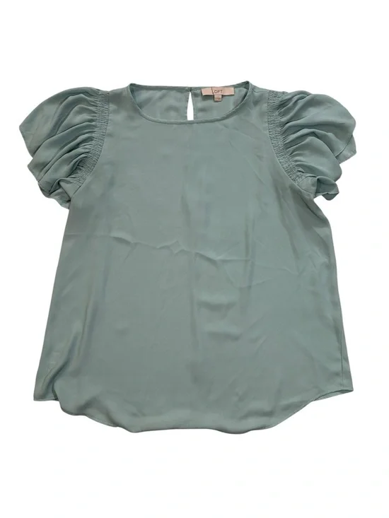 LOFT Top, Flutter Sleeve Sheer Blouse, Light Blue, Large, L, Ann Taylor