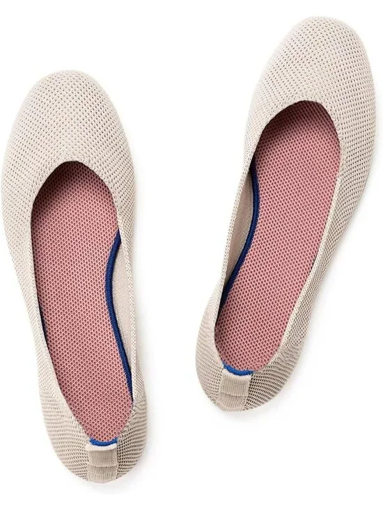 Women Apricot Round Toe Knit Dress Low Wedge Slip On Ballerina Ballet Flat Shoes