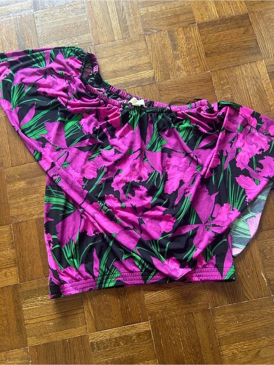 Michael Kors Black & Fuchsia Floral Off-Shoulder Top