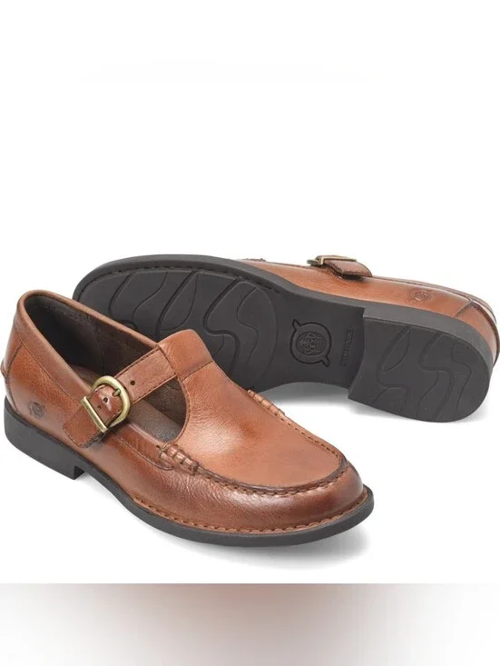 Born Women's T-Strap Loafers Miki Brown Solera Size 8