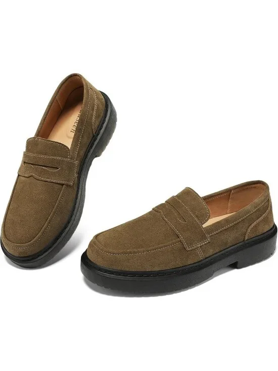 🆕Women's Olive Suede Penny Loafers Lightweight Slip On Comfortable Shoes