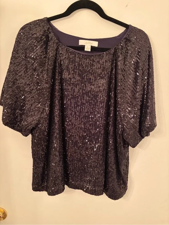 Lilly Pulitzer Cressida Black Sequin Short Sleeve Top