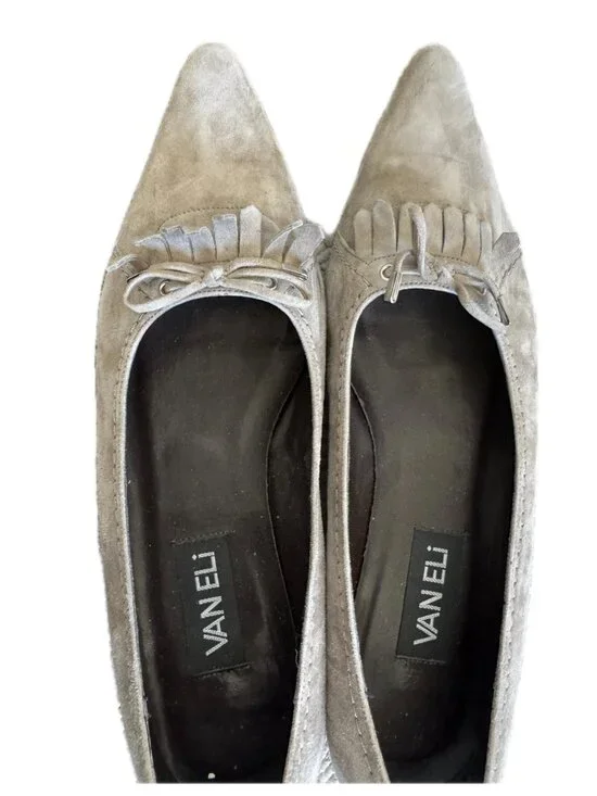 Vaneli suede slide on low heel flats loafers taupe mushroom Sz 9.5 M