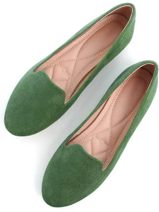 Women Army Green Round Toe Comfortable Low Heel Slip On Loafer Ballet Flat Shoes