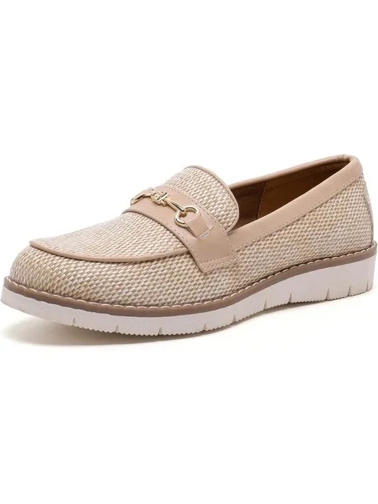 🆕Women's Beige Woven Round Toe Platform Chunky Heeled Loafers Business Shoes