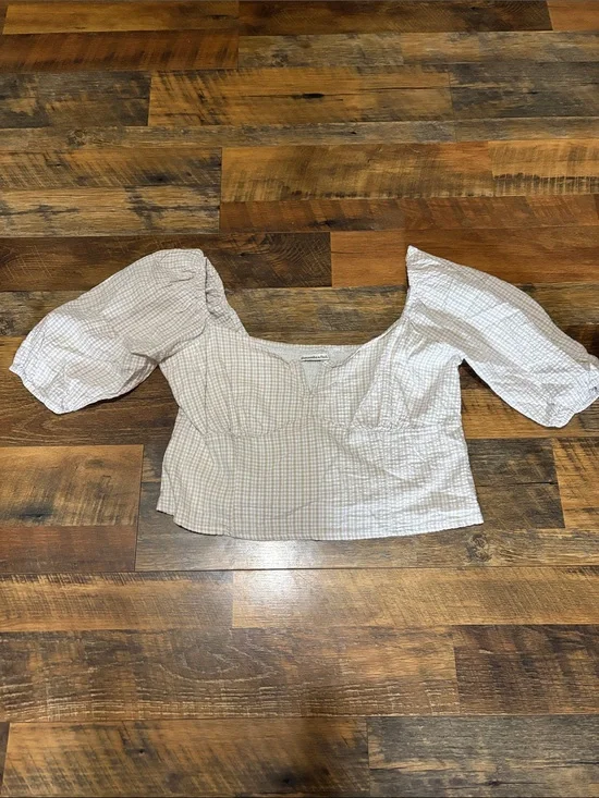Abercrombie & Fitch cream and white gingham seersucker crop top - Cream Gingham