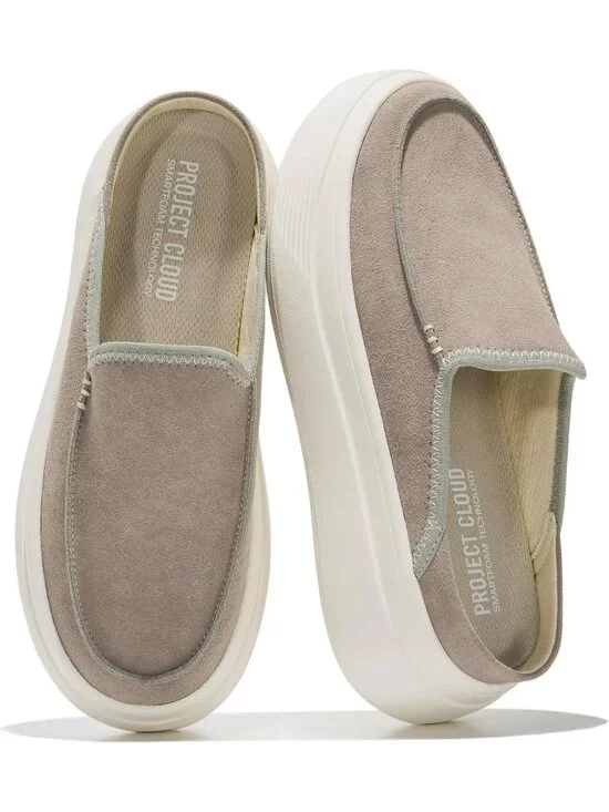 Women's Grey Suede Rubber Sole Clogs & Mules Stylish Non-Slip Loafers Shoes