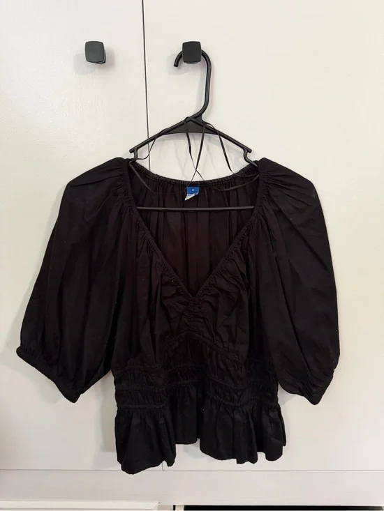 Women's Black Blouse with Puff Sleeves