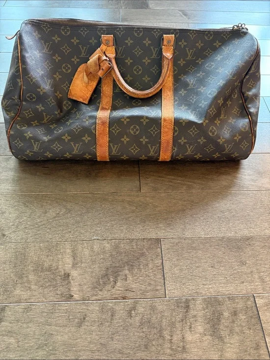 Louis Vuitton Brown Canvas Duffel with Tan Leather Trim