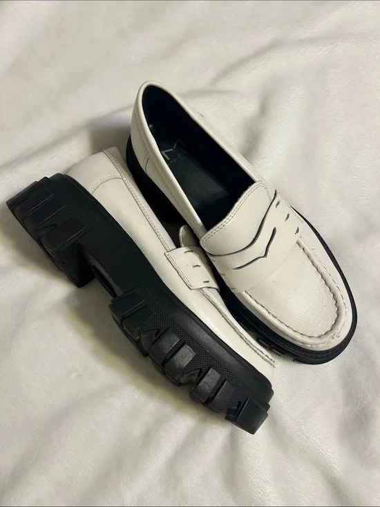 White Leather Platform Penny Loafers