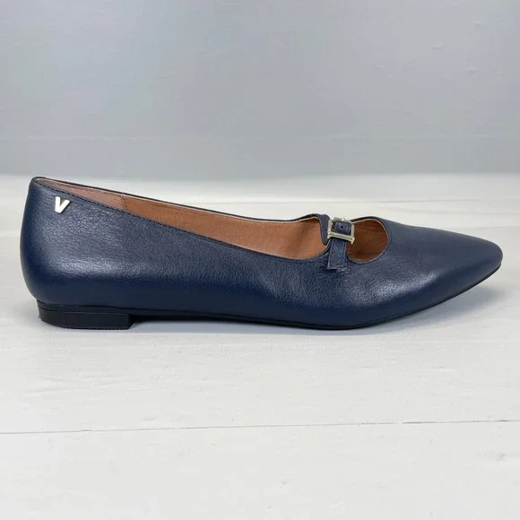 Vionic Delilah Mary Jane Shoes Womens Size 9.5 Navy Blue Buckle Strap Flats