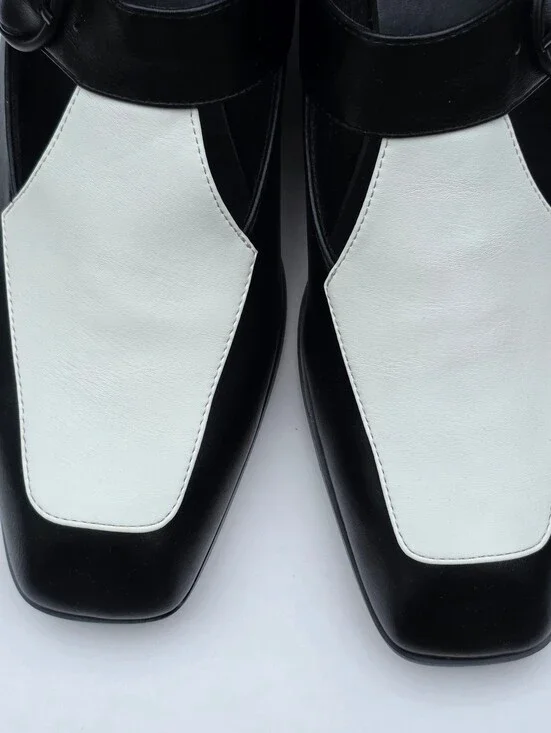 Feetquake Women's 12M Black White Mary Jane Pumps Square Toe Block Heel Shoes