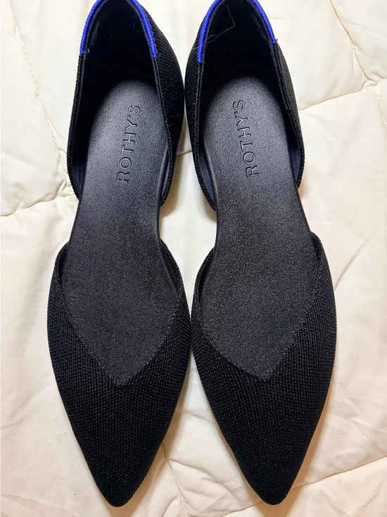 Rothy's Black Pointed D'Orsay Flats with Blue Trim