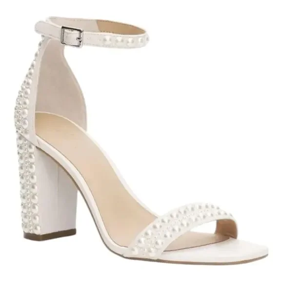 INC Women's Lexini Two Piece Block Heel Sandals Pearl Size 12