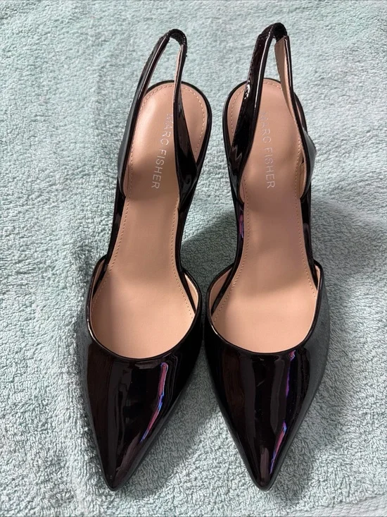 Marc Fisher Black Patent Pointed-Toe Slingback Pumps 8M