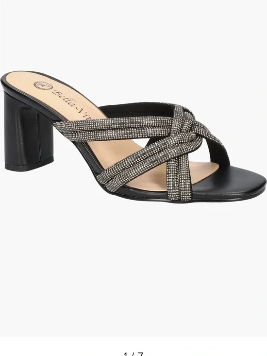Bella Vita Black Heeled Knot Sandals with Silver Accent Straps