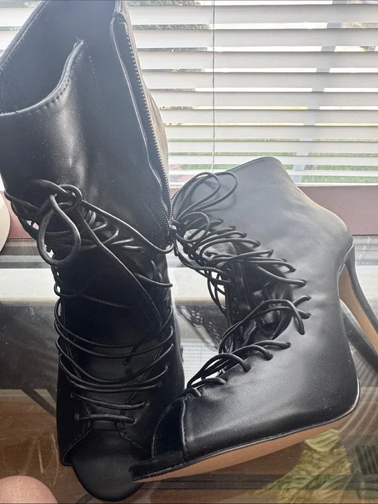 Aldo  Lace-Up Peep-Toe Heeled Ankle Boots