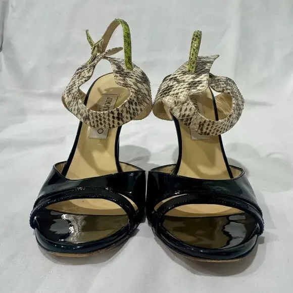 Jimmy Choo Python Snakeskin Patent Leather Ankle Strap Heels 39