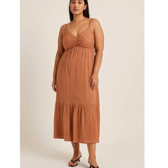 Abercrombie Empire Waist Babydoll Maxi Dress Terracotta Size XL
