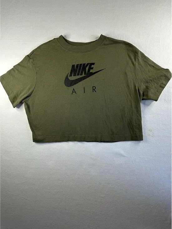 Nike Short Sleeve Cropped Shirt Women's, Size S Dark Olive