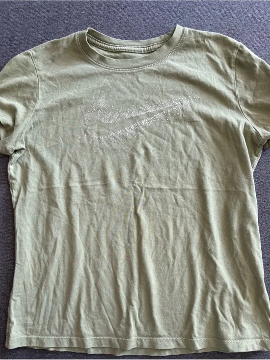 Nike Olive Green Short Sleeve Tee with Glitter Swoosh