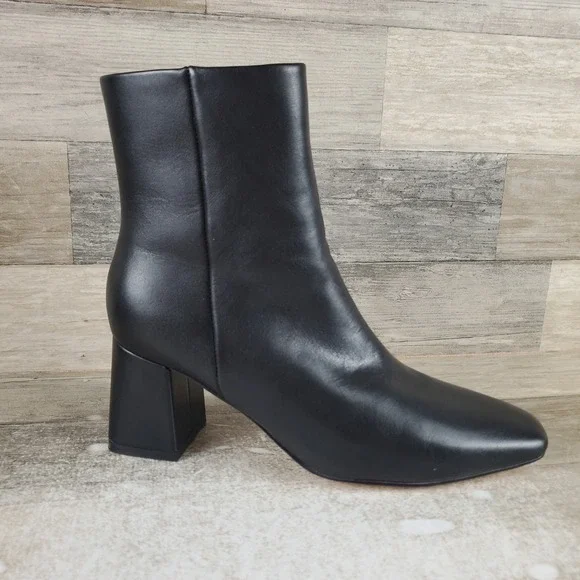 Marc Fisher LTD Floria Womens Boots Sz 6.5 Black Leather Side Zip Block Heel