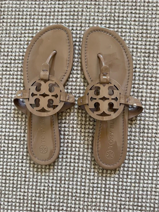 Tory Burch Tan Cutout Logo Thong Sandals