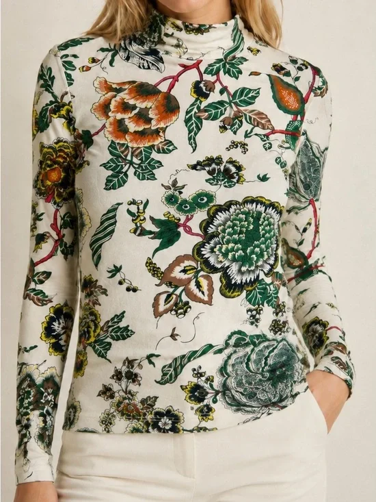 Tory Burch Happy Times Floral Turtleneck Top Size Small/P