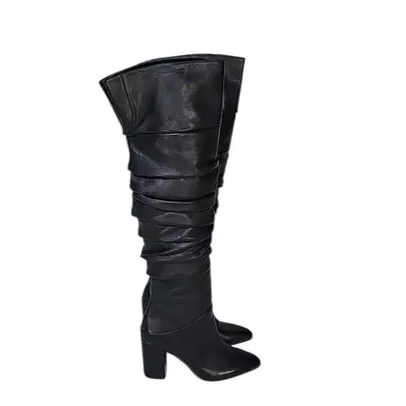 INC‎ International Concepts Women's Tabithaa Leather Over The Knee Black 9 M NIB