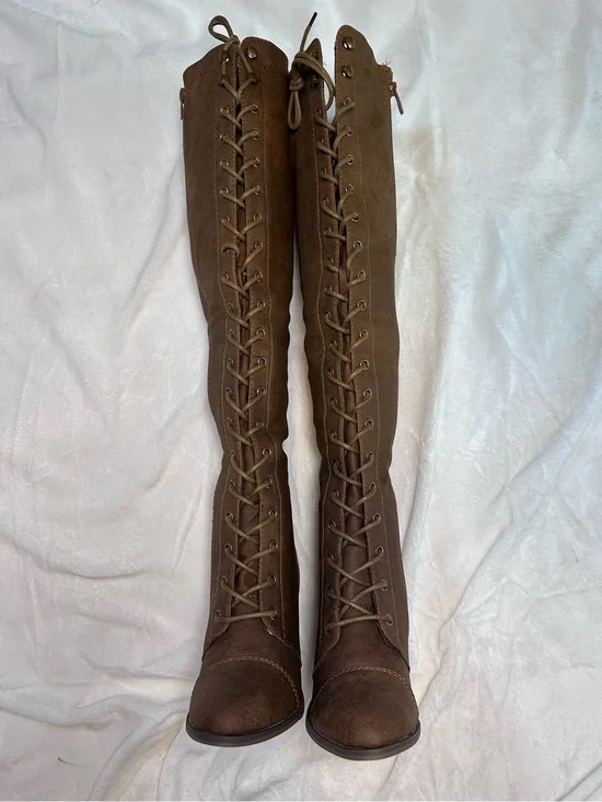 Brown Lace-Up Over-the-Knee Women's Boots