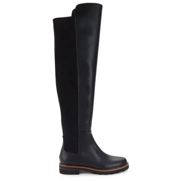 Stuart Weitzman Over The Knee Leather Boots Almond Toe Size 6 in Black‎ NEW